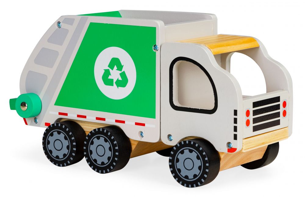 Houten Vuilniswagen met Kiepmecanisme en 4 Containers