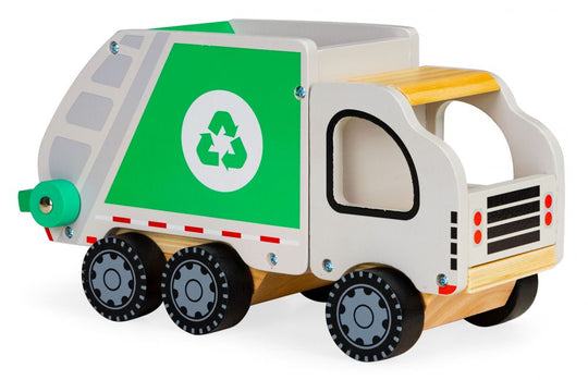 Houten Vuilniswagen met Kiepmecanisme en 4 Containers