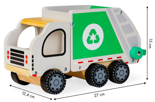 Houten Vuilniswagen met Kiepmecanisme en 4 Containers