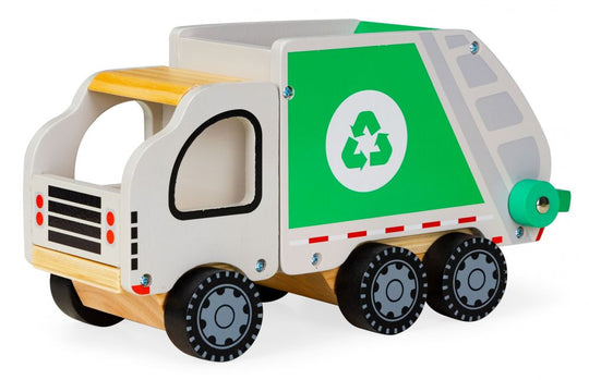 Houten Vuilniswagen met Kiepmecanisme en 4 Containers