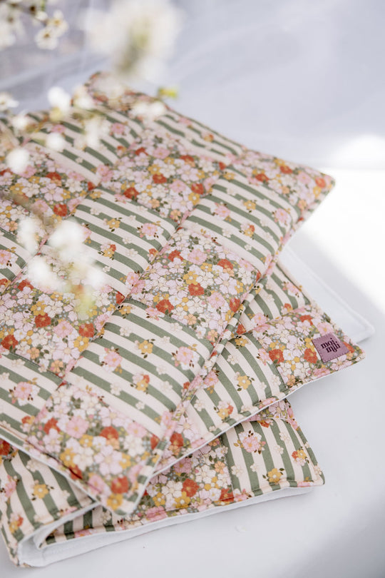 Cotton Quilted Patchwork Blanket + Pillow Set Large - Green Garden