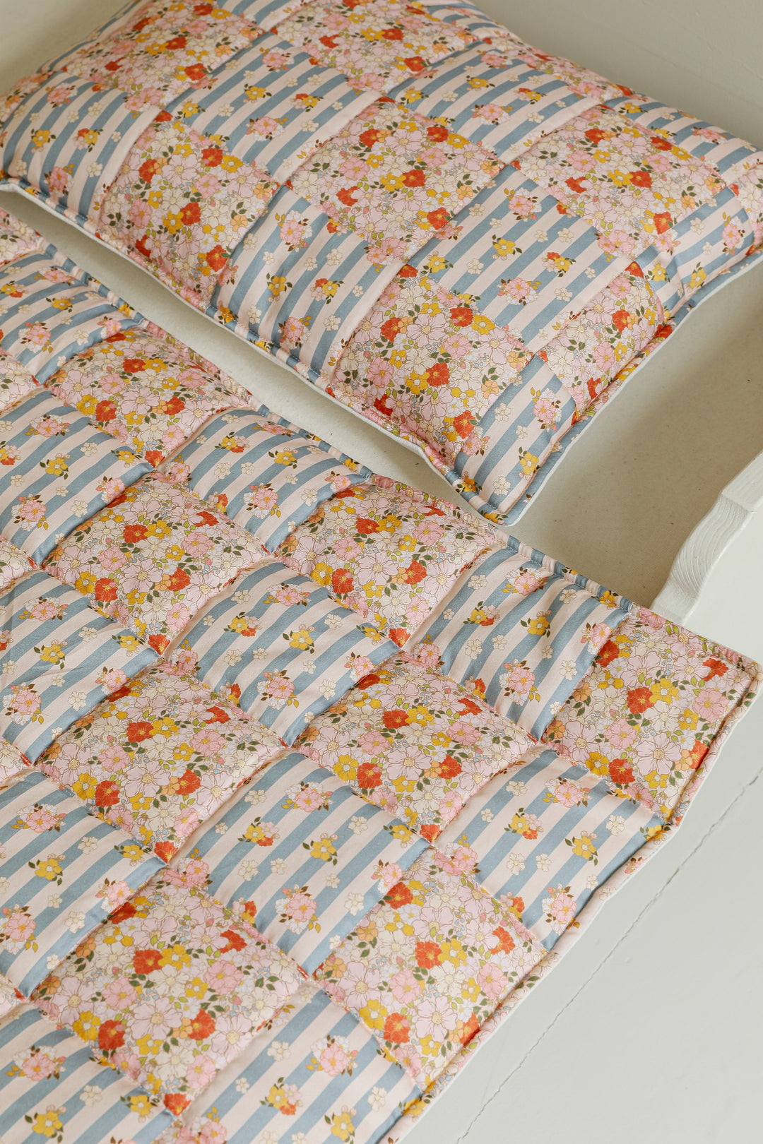 Cotton Quilted Patchwork Blanket + Pillow Set Small - Summer Garden
