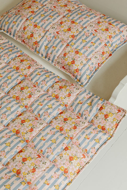 Cotton Quilted Patchwork Blanket + Pillow Set Small - Summer Garden