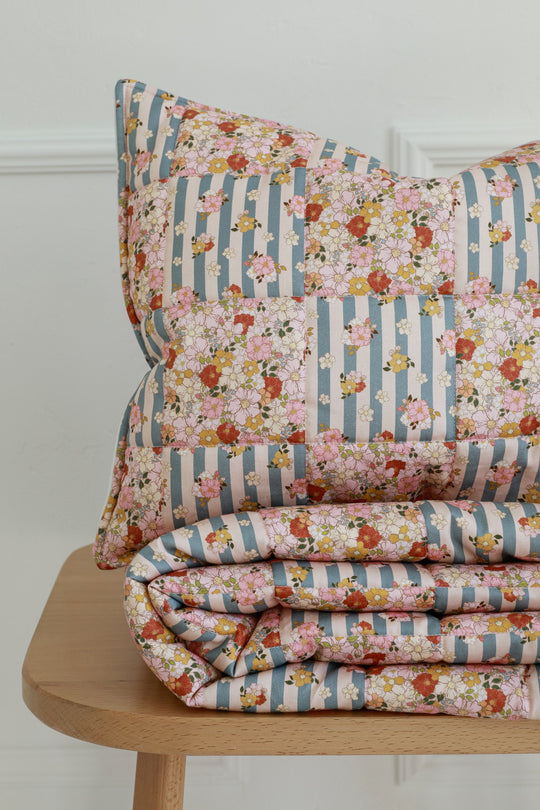 Cotton Quilted Patchwork Blanket + Pillow Set Large - Summer Garden