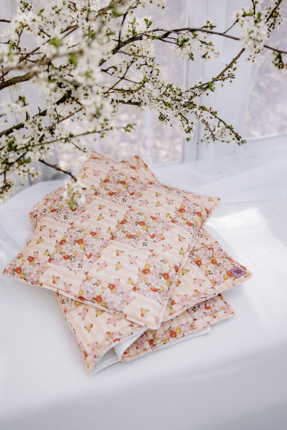 Cotton Quilted Patchwork Blanket + Pillow Set Small - Spring Garden