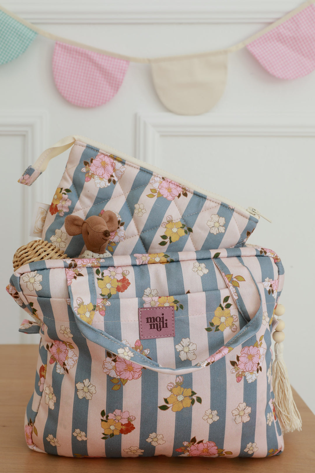 Make-Up Bag Set of 2 - Blue Stripes