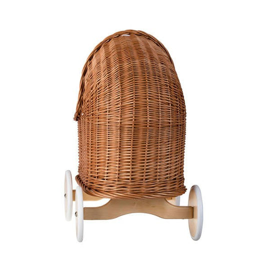 Natural Wicker Doll Pram β Beige Bedding