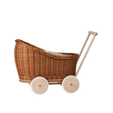 Natural Wicker Doll Pram Luna β Beige Bedding