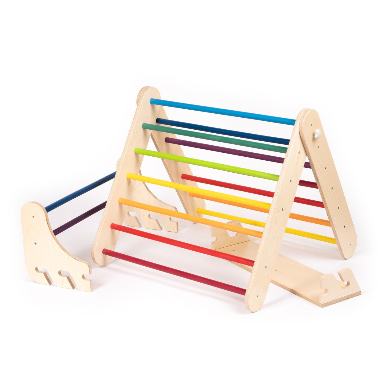Pikler Triangle Climber with Swedish Wall Add-On (Ages 6mβ7y) - Rainbow