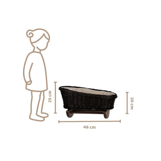 Wicker Rocking Cradle Mimi Dark - Beige Bedding