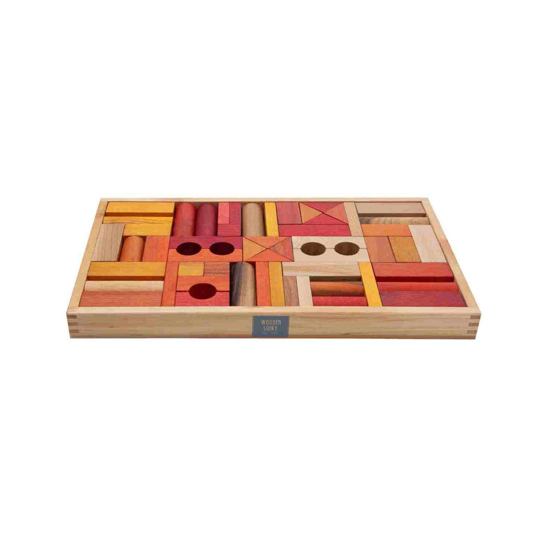 Wooden Blocks in a Box – Warm Colors, 54 Pieces