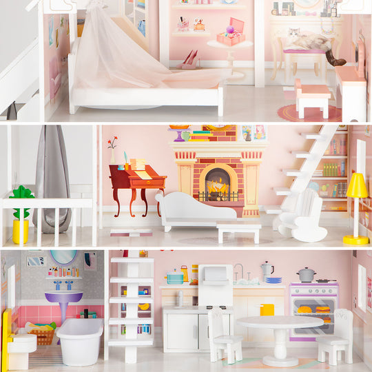 Houten Poppenhuis Liselle met LED-verlichting