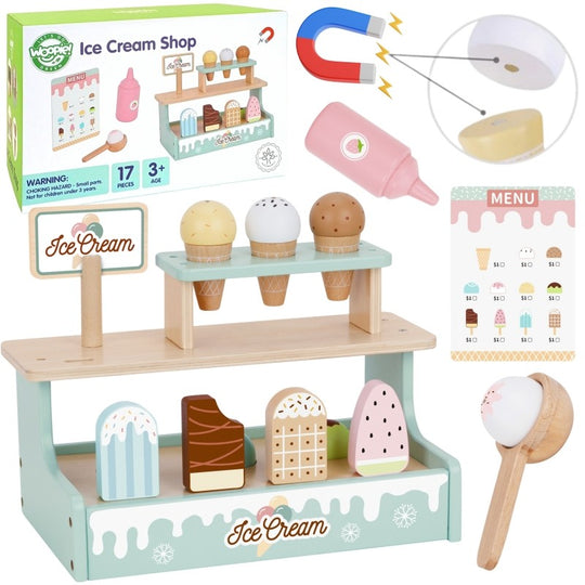 Wooden Ice Cream Shop Set with Ice Cream Stand