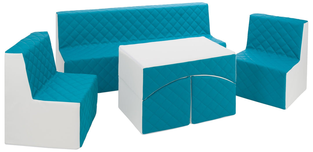 Kids furniture set: 2xarmchair + sofa + lounger, eco leather quilted