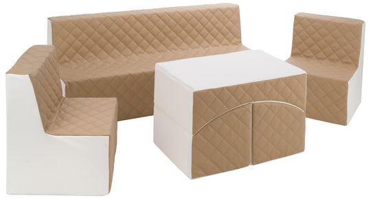 Kids furniture set: 2xarmchair + sofa + lounger, eco leather quilted