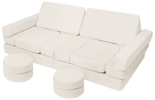 Modular sofa bed, multifunctional foam blocks, car with steering wheel