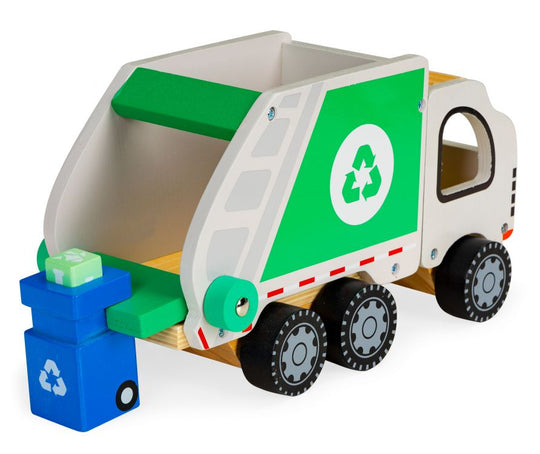 Houten Vuilniswagen met Kiepmecanisme en 4 Containers
