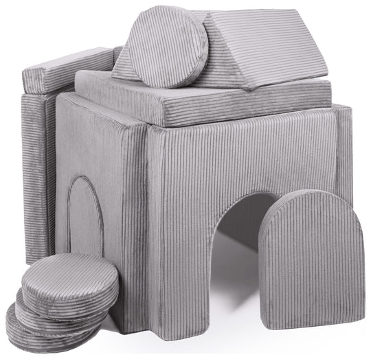 Modular sofa bed, multifunctional foam blocks, car with steering wheel