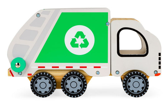 Houten Vuilniswagen met Kiepmecanisme en 4 Containers