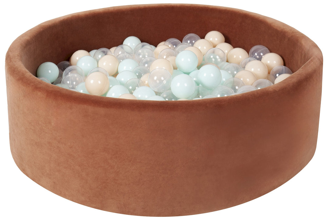Velvet ball pit + 300 balls — brown/transparent, pearl, mint, cappuccino