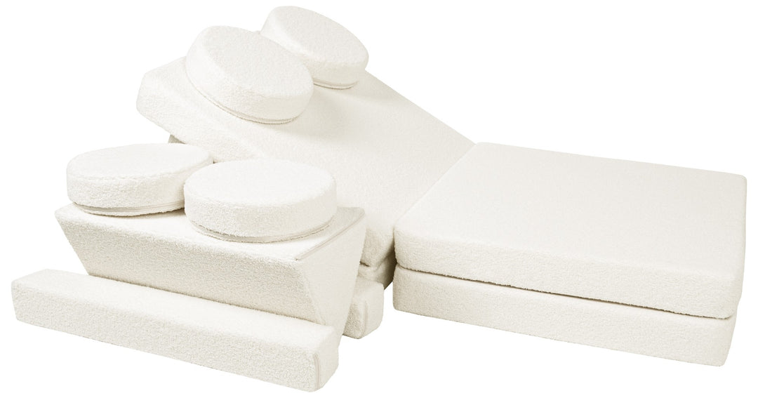 Bouclé modular kids sofa, foam blocks