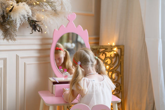 Prinsessen Kaptafel Set met spiegel en stoel - Kroon