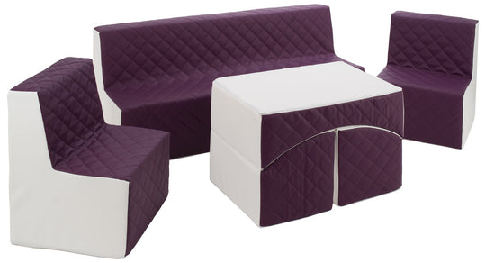 Kids furniture set: 2xarmchair + sofa + lounger, eco leather quilted