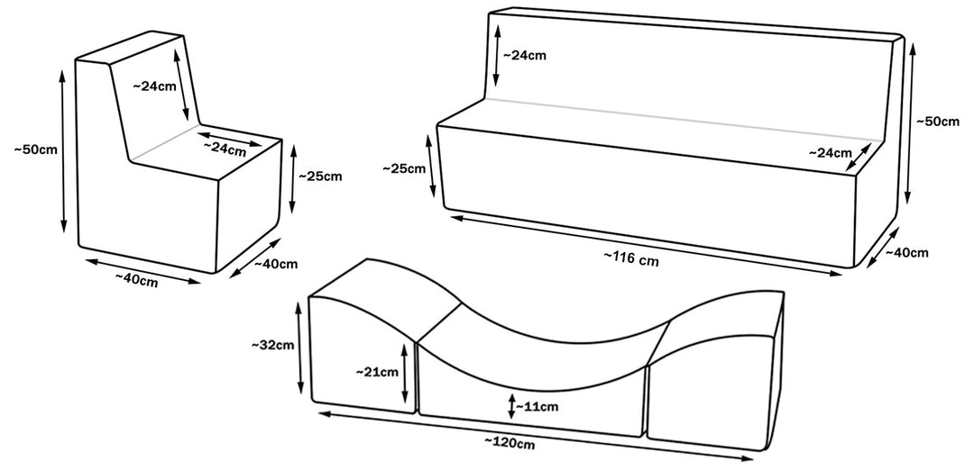 Soft Foam Furniture 4 psc set: 2x Chair+Sofa+Coach