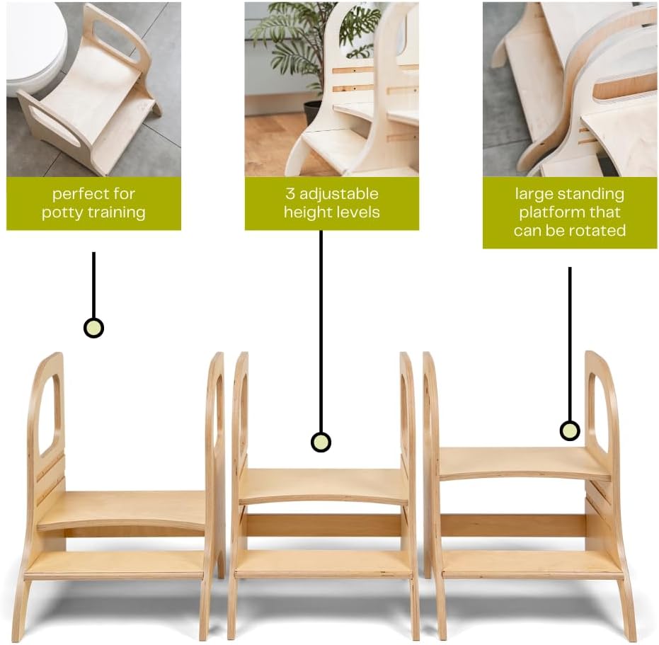 MIIMO® Verstelbare Hoogte Opstapkruk - Natuurlijk Hout