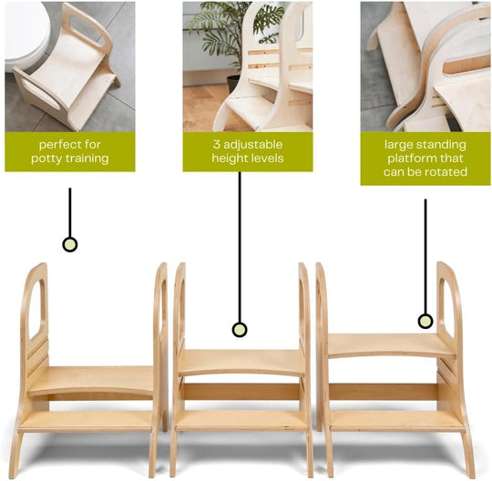 MIIMO® Verstelbare Hoogte Opstapkruk - Natuurlijk Hout