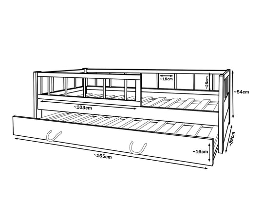 Wooden bed with the drawer, with extra space for the second mattress 160x80