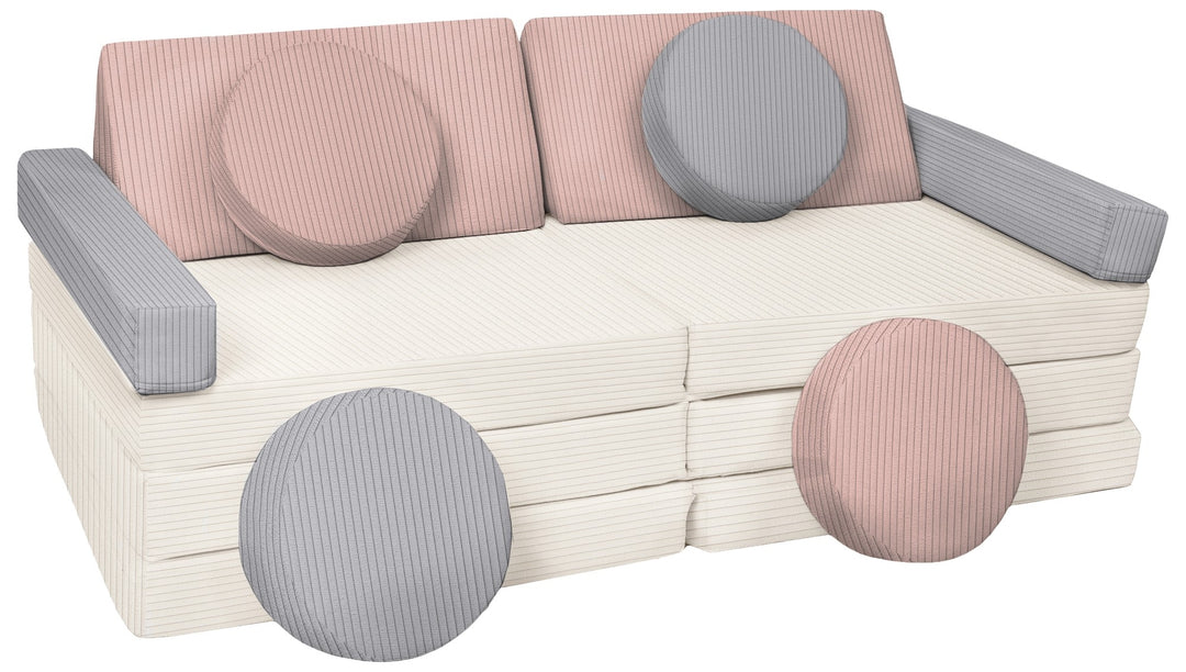 Modular sofa bed, multifunctional foam blocks, car with steering wheel