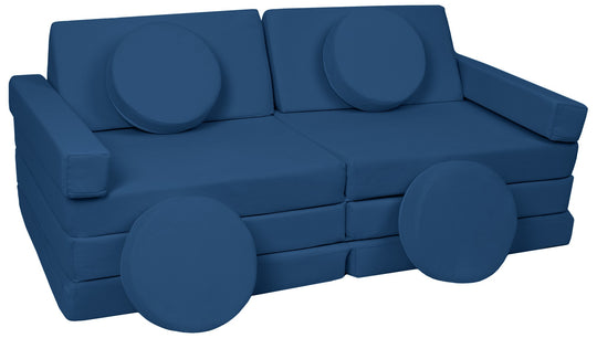 Modular sofa bed, multifunctional foam blocks, car with steering wheel