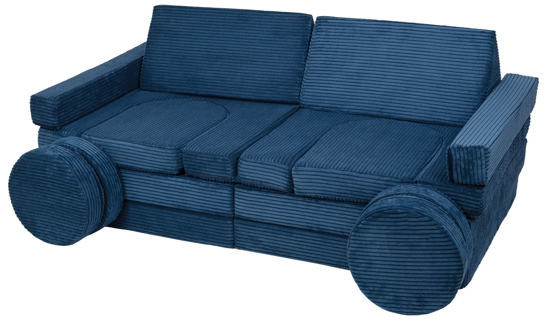 Modular sofa bed, multifunctional foam blocks, car with steering wheel