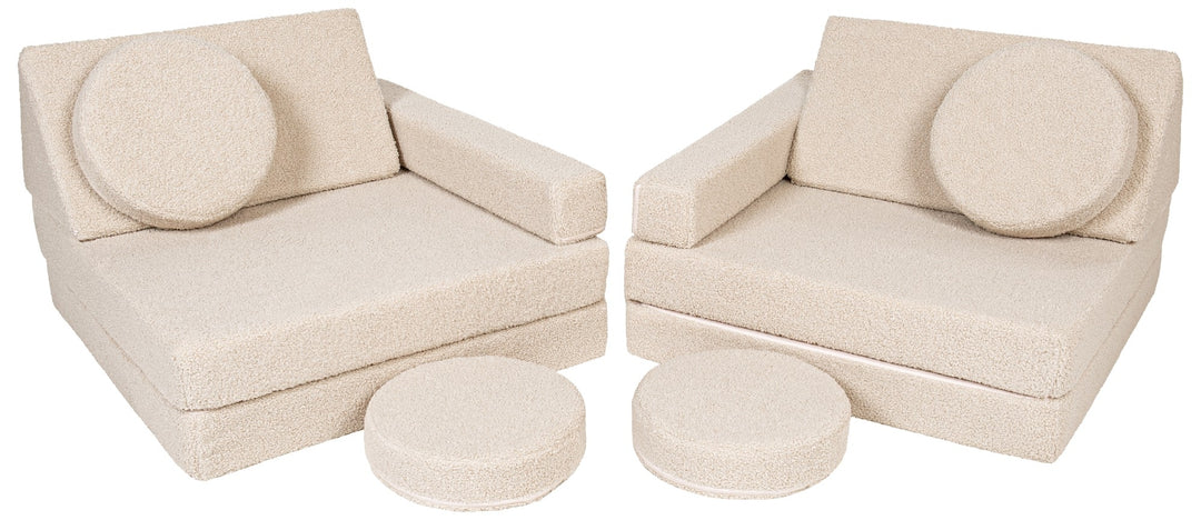 Bouclé modular kids sofa, foam blocks