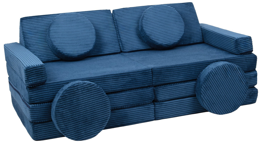 Modular sofa bed, multifunctional foam blocks, car with steering wheel