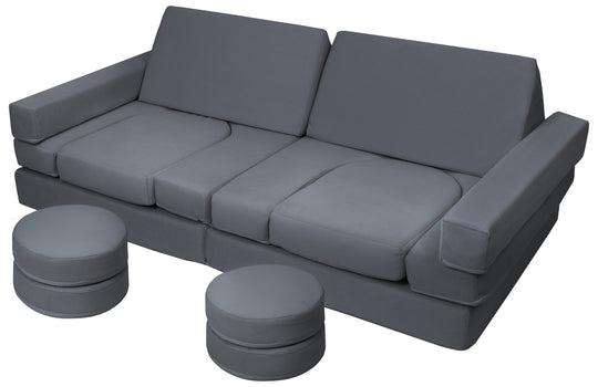 Modular sofa bed, multifunctional foam blocks, car with steering wheel