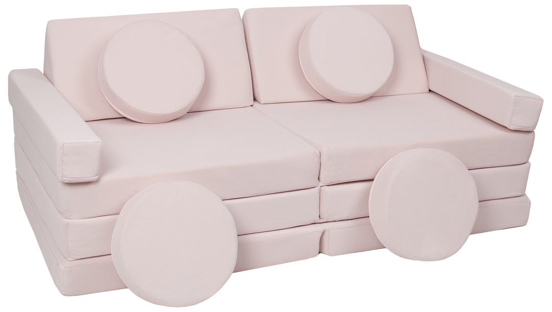 Modular sofa bed, multifunctional foam blocks, car with steering wheel