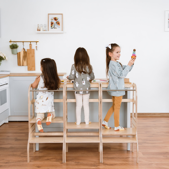 STEP UP Adjustable Height Helper Tower With Support Legs - White
