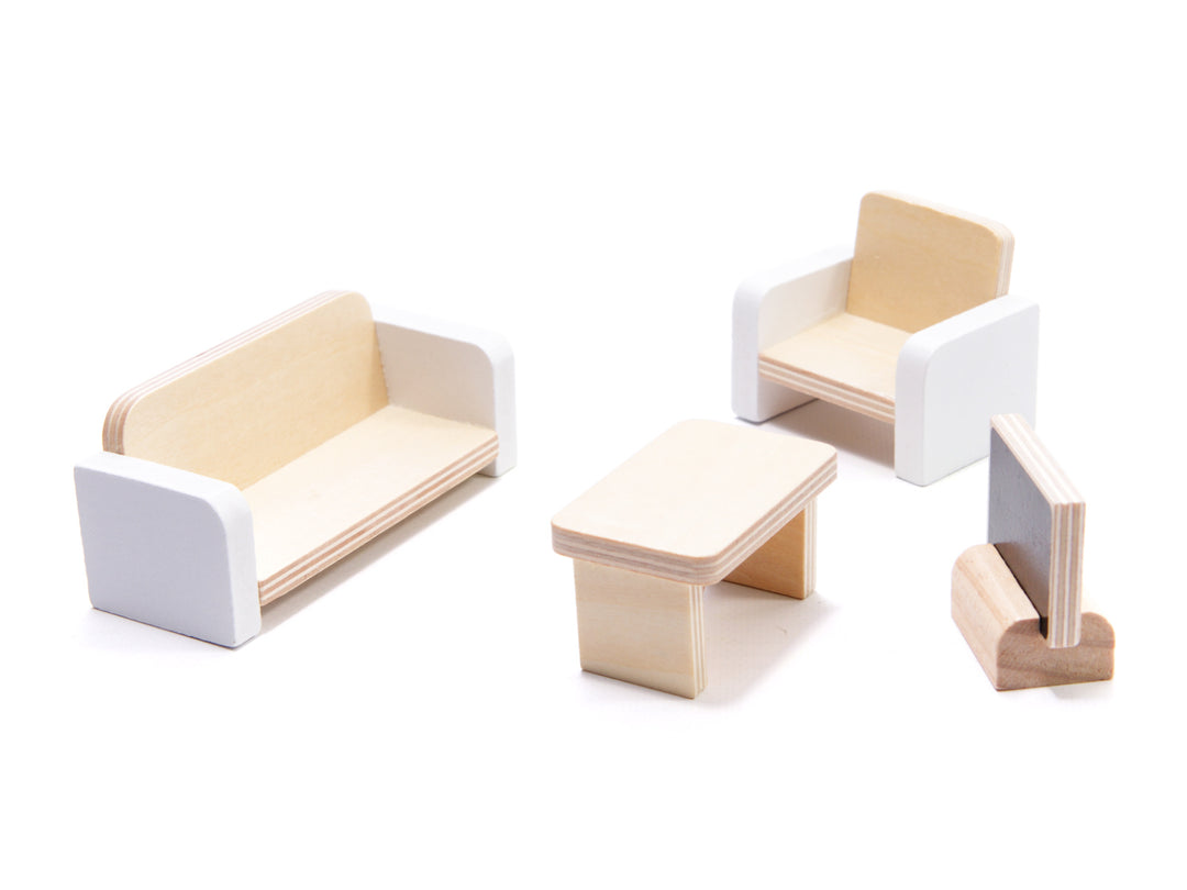 Houten poppenhuis 78cm Grijs met LED-verlichting – inclusief uitgebreide meubelset