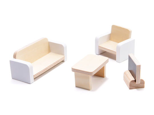 Houten poppenhuis 78cm Grijs met LED-verlichting – inclusief uitgebreide meubelset