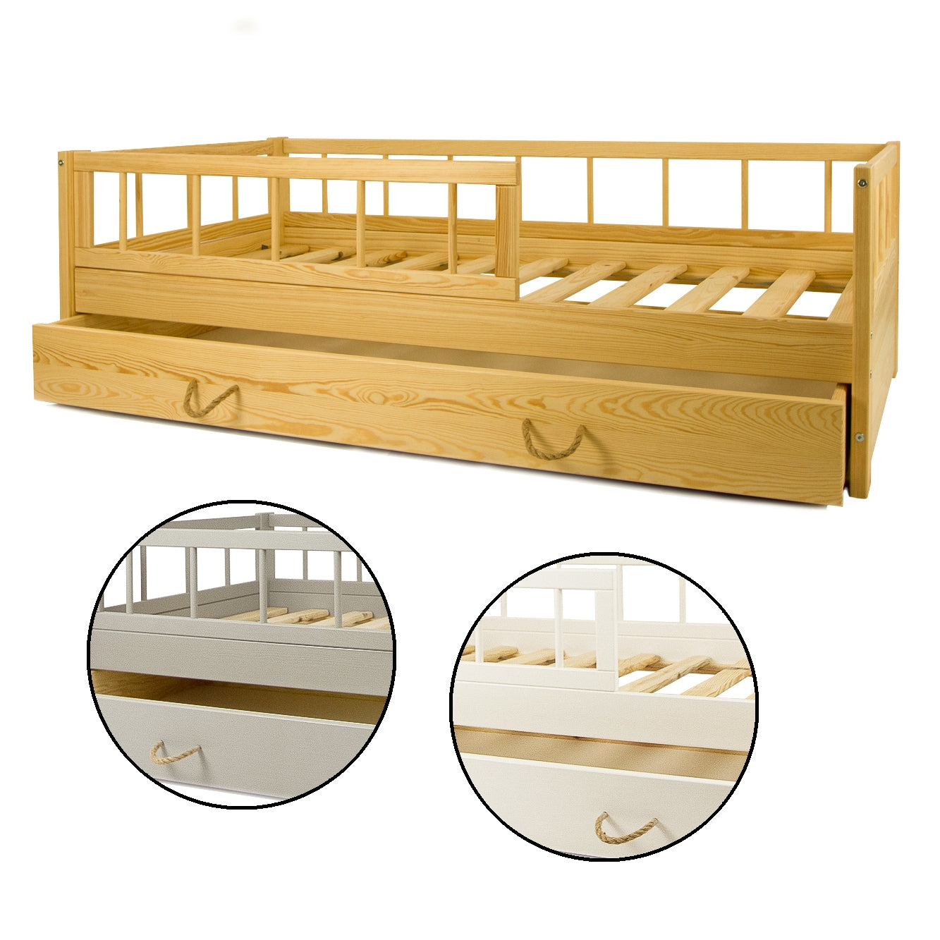 Wooden bed 160x80cm +drawer and barriers