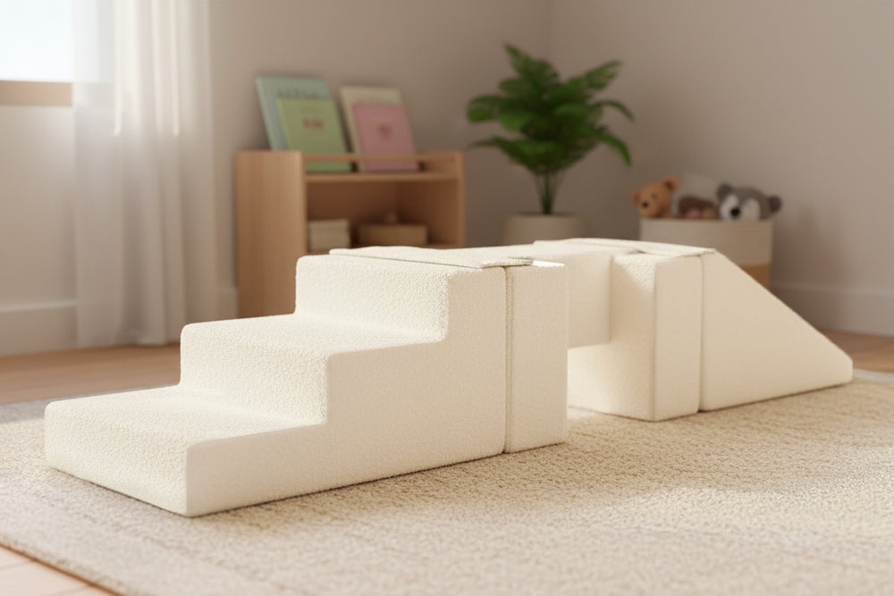 Soft play set 5 blocks Footbridge with Slide bouclé
