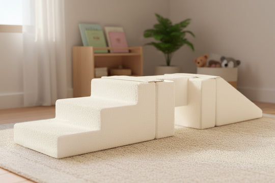 Soft play set 5 blocks Footbridge with Slide bouclé