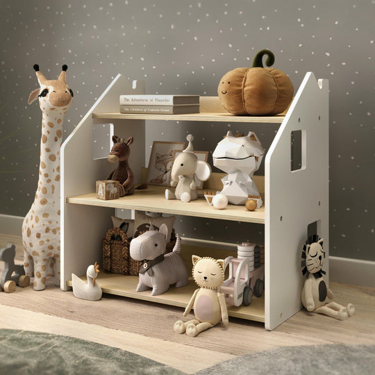 Montessori Toy Storage Shelf – Grey and White