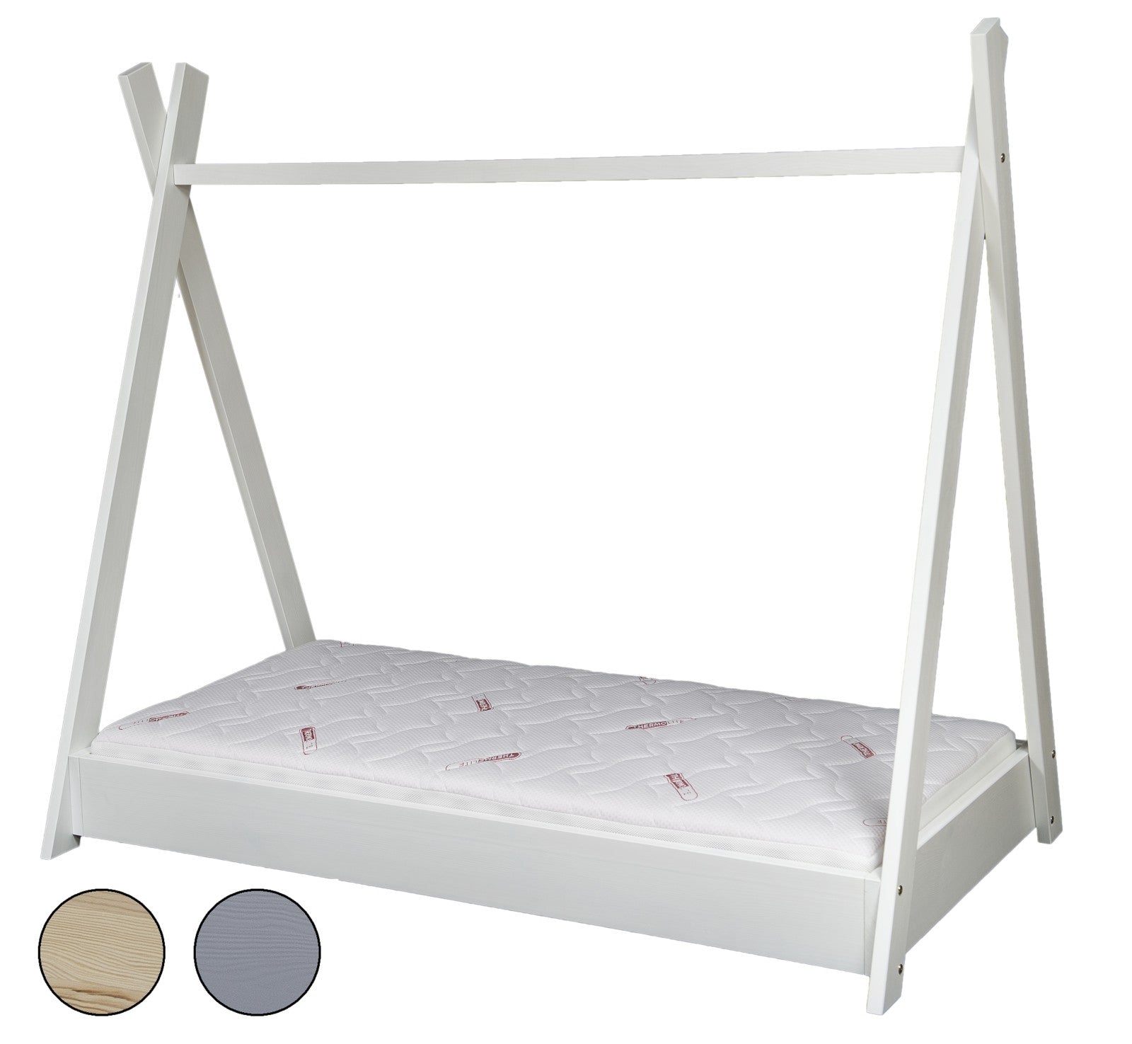 Teepee tent wooden bed + STANDARD mattress set 160x80