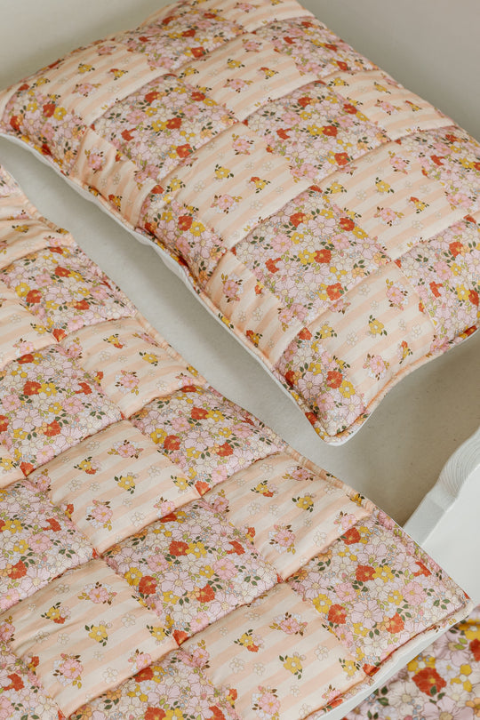 Cotton Quilted Patchwork Blanket + Pillow Set Small - Spring Garden