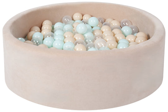 Velvet ball pit + 300 balls — cappuccino/transparent, pearl, mint, cappuccino