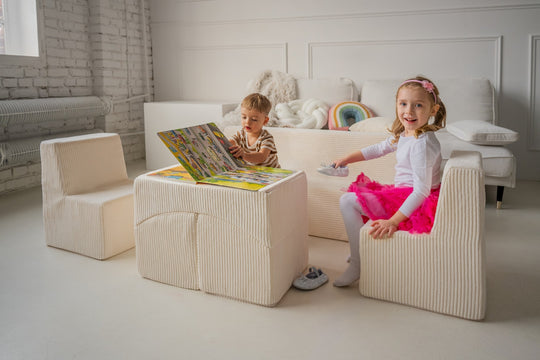 Soft Foam Furniture Set: 2xChair+Sofa+Coach for Kids, Children,Comfy, Relax,Play, corduroy fabric