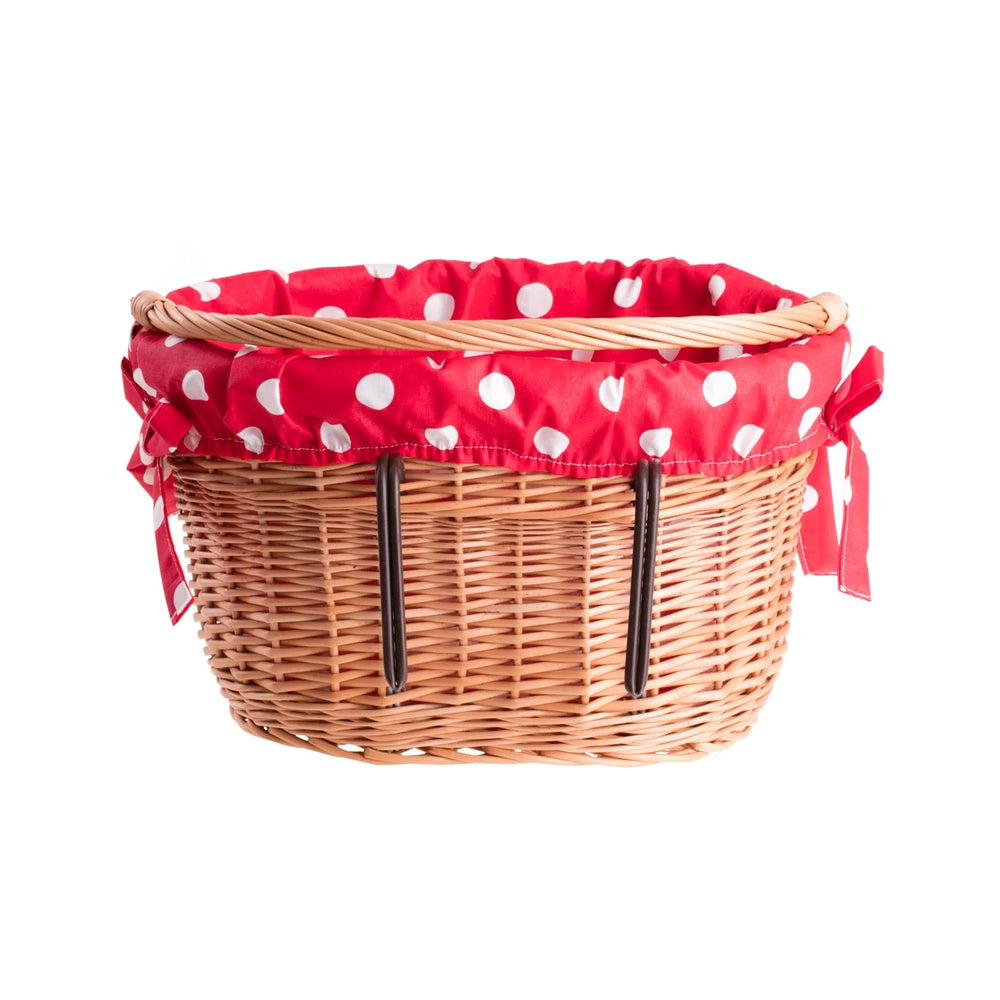 Magnus Wicker Bicycle Basket With Polka Dot Trim, Handle And Hooks